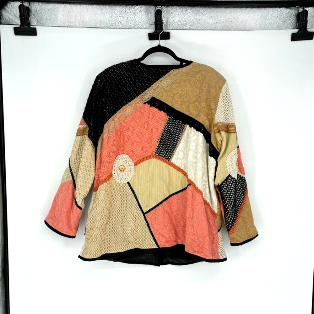 Vintage Crocheted Patchwork Lined Cotton Button U… - image 2